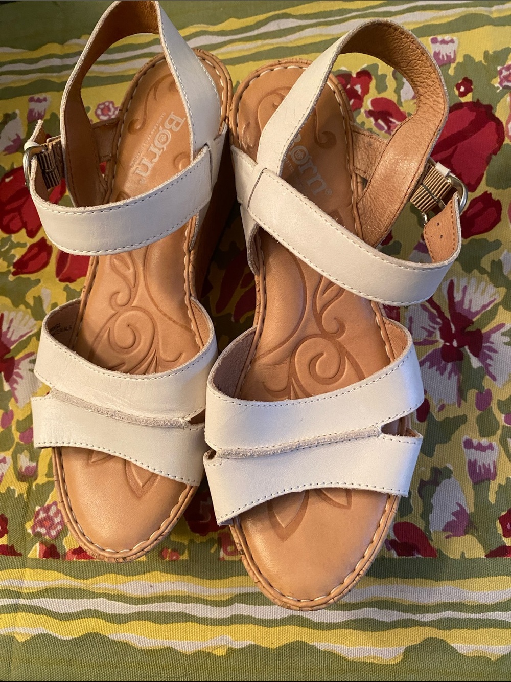 White Strappy Wedge Sandals by Born. 
Size 8